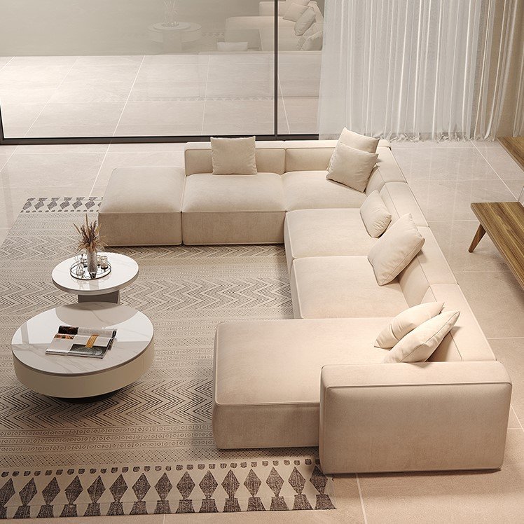 Extended Sofa with Ottoman Modular Sectional Sofa 4-Piece Reversible Chaise Feather Couch Living Room Sofa