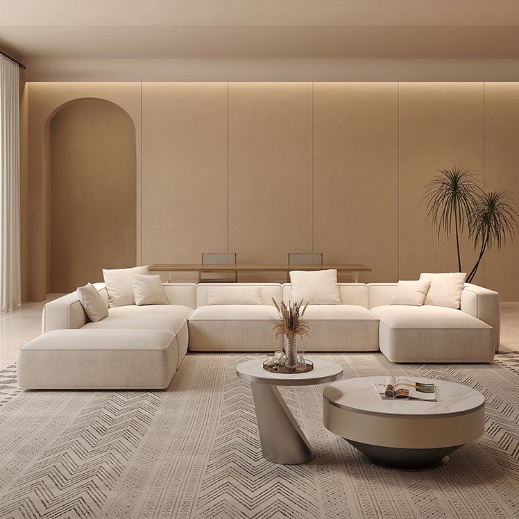 Extended Sofa with Ottoman Modular Sectional Sofa 4-Piece Reversible Chaise Feather Couch Living Room Sofa