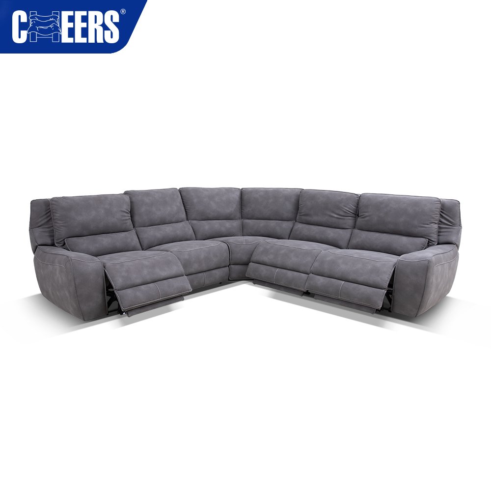 MANWAH CHEERS Power Fabric Living Room Reclining Sectional Sofa with USB Port and Storage Box for Home