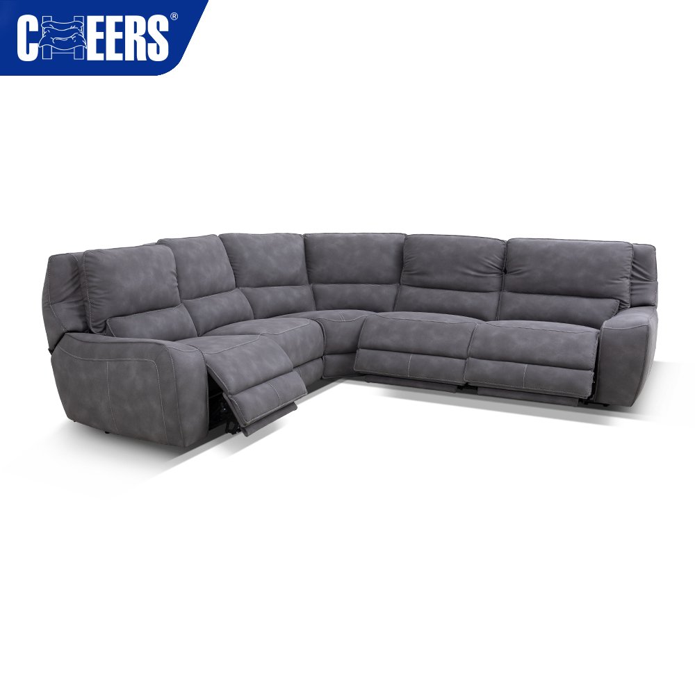 MANWAH CHEERS Power Fabric Living Room Reclining Sectional Sofa with USB Port and Storage Box for Home