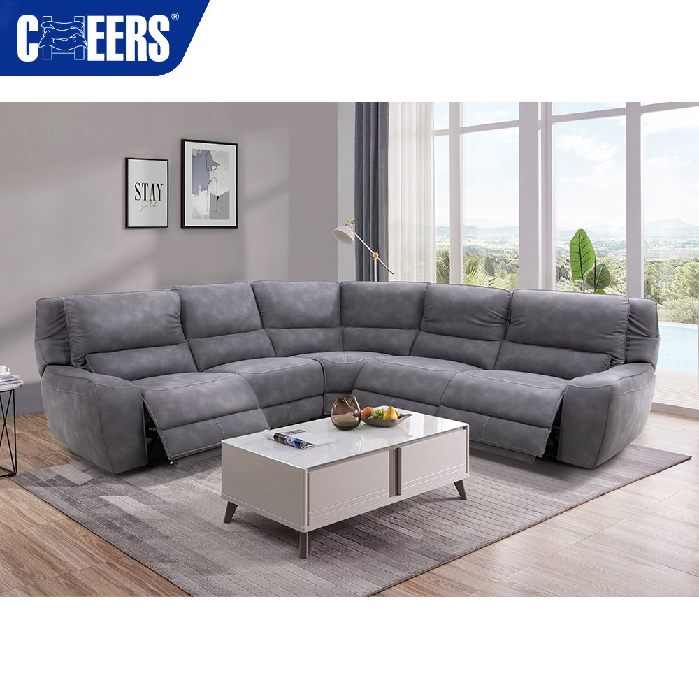 MANWAH CHEERS Power Fabric Living Room Reclining Sectional Sofa with USB Port and Storage Box for Home