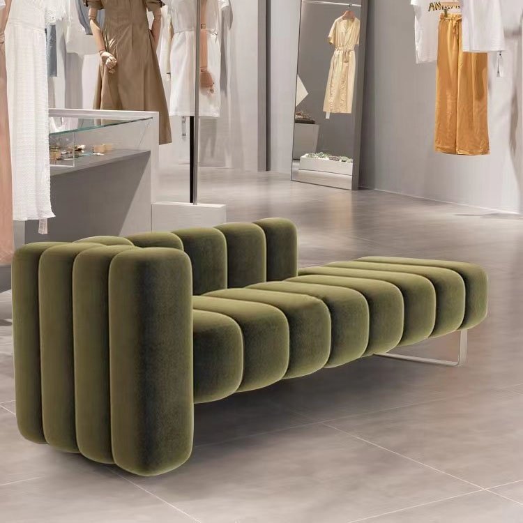 High Quality Luxury Hallway Rectangle Footstool Velvet Lounge Sofa 2-3 Seater Long Bench For Hotel Home Shop