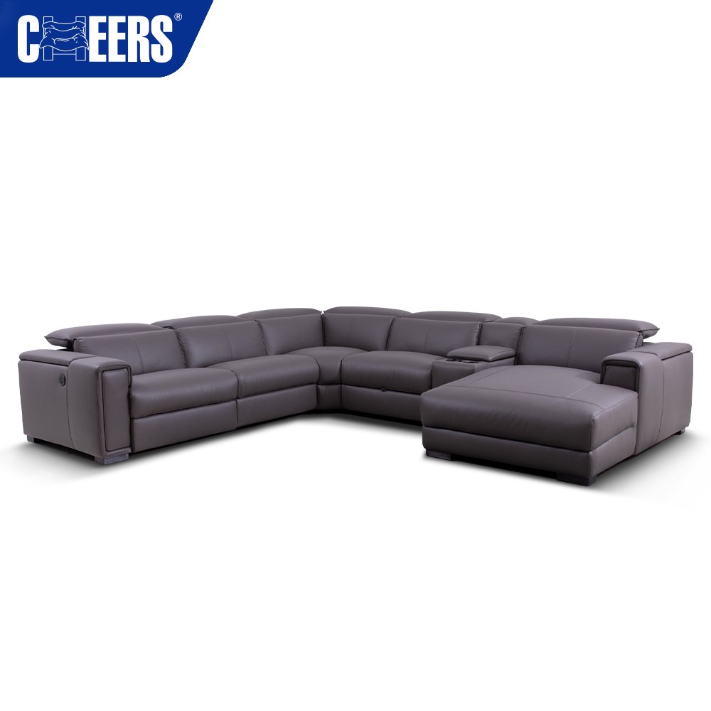 Leather Luxury Cheap Recliner Living Room Sofa Set Sectional Couch For Sale With Cup Holder Storage Box And Folding Headrest
