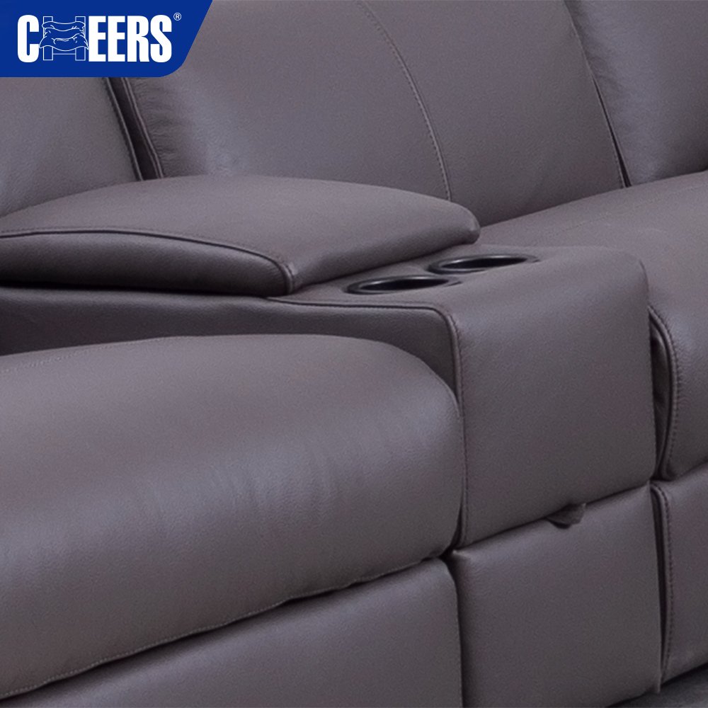 Leather Luxury Cheap Recliner Living Room Sofa Set Sectional Couch For Sale With Cup Holder Storage Box And Folding Headrest