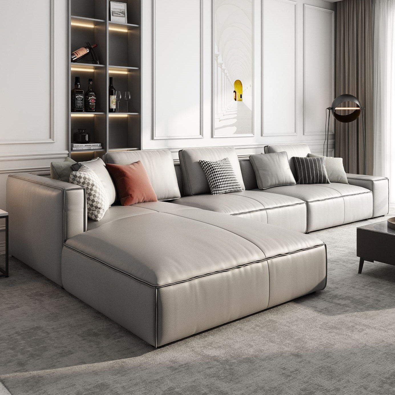 Hot Sale Top Layer cowhide nordic sofa italian Leather L Shape Sofa modern living room sofa