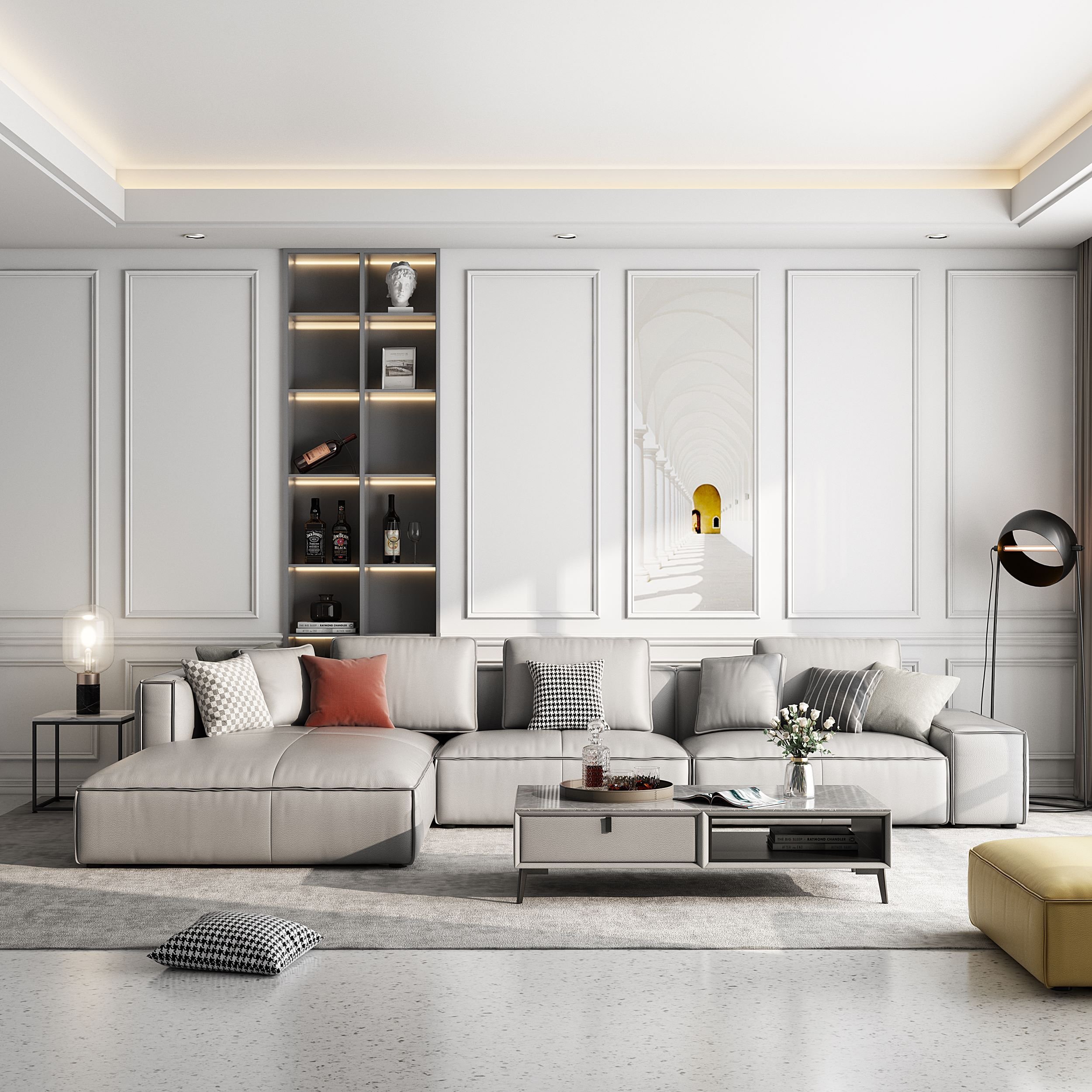 Hot Sale Top Layer cowhide nordic sofa italian Leather L Shape Sofa modern living room sofa