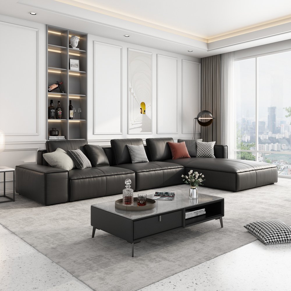 Hot Sale Top Layer cowhide nordic sofa italian Leather L Shape Sofa modern living room sofa