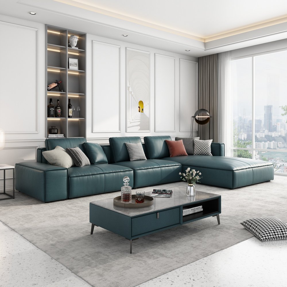 Hot Sale Top Layer cowhide nordic sofa italian Leather L Shape Sofa modern living room sofa