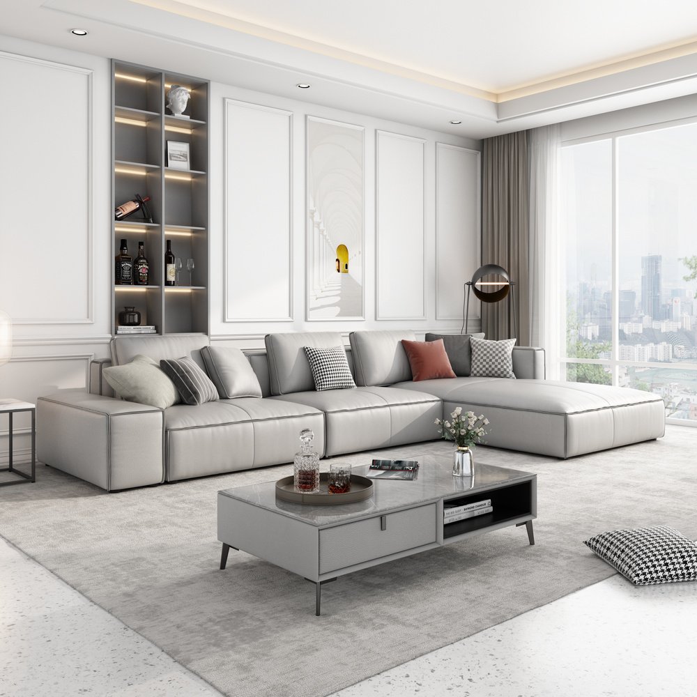 Hot Sale Top Layer cowhide nordic sofa italian Leather L Shape Sofa modern living room sofa