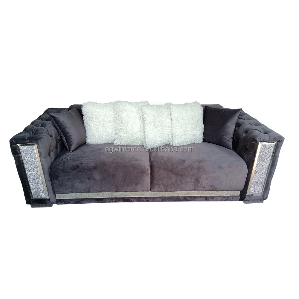 Winforce Faux Diamond Tufted Luxury Sofa Couches Elegant Living Room Sofa Set Furniture 3 Seater Velvet Chesterfield Sofa