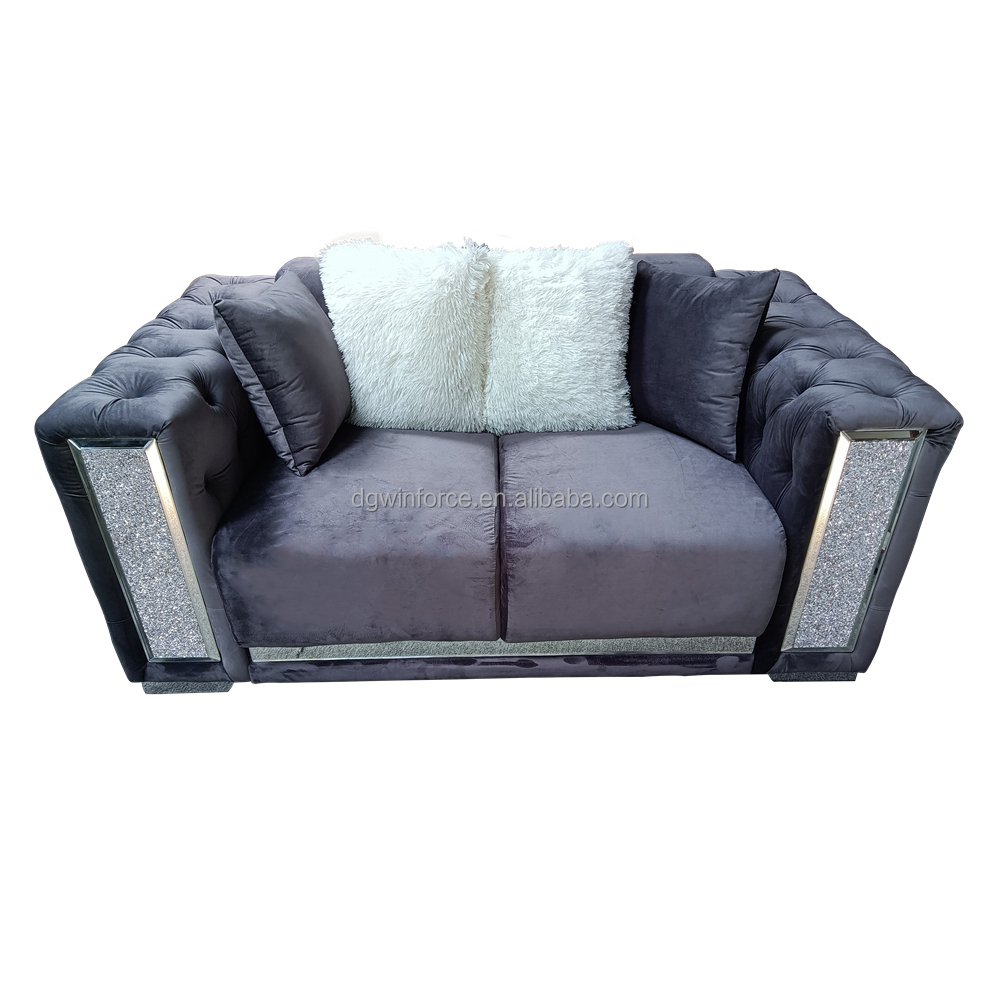 Winforce Faux Diamond Tufted Luxury Sofa Couches Elegant Living Room Sofa Set Furniture 3 Seater Velvet Chesterfield Sofa