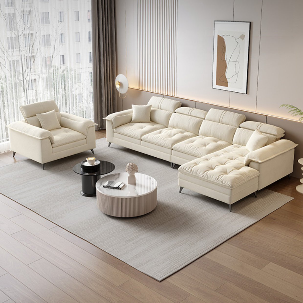 Foshan Factory Living Room Furniture Sofa Set Modern Couch Fabric Sofa L-shape Sofa Cloud Couch Modern Minimalist Style