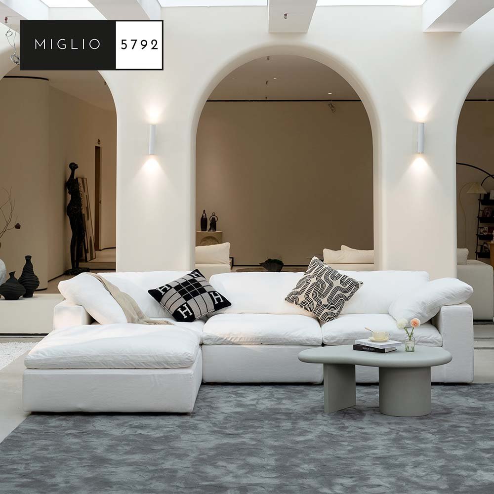 Modern Living Room Sofa Set Furniture White Linen Feather Cream Beige Lounge Suite Sofa Set Modular Couches Sectional Sofa