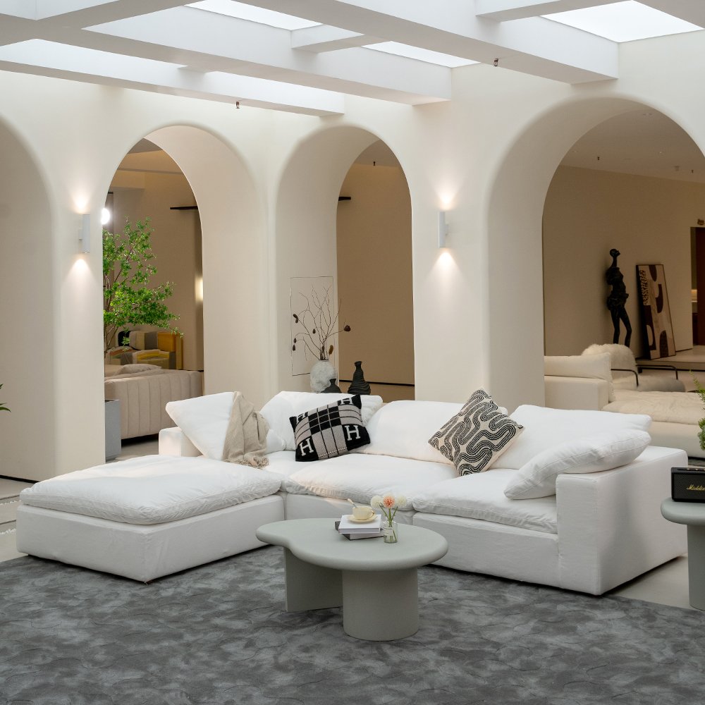 Modern Living Room Sofa Set Furniture White Linen Feather Cream Beige Lounge Suite Sofa Set Modular Couches Sectional Sofa