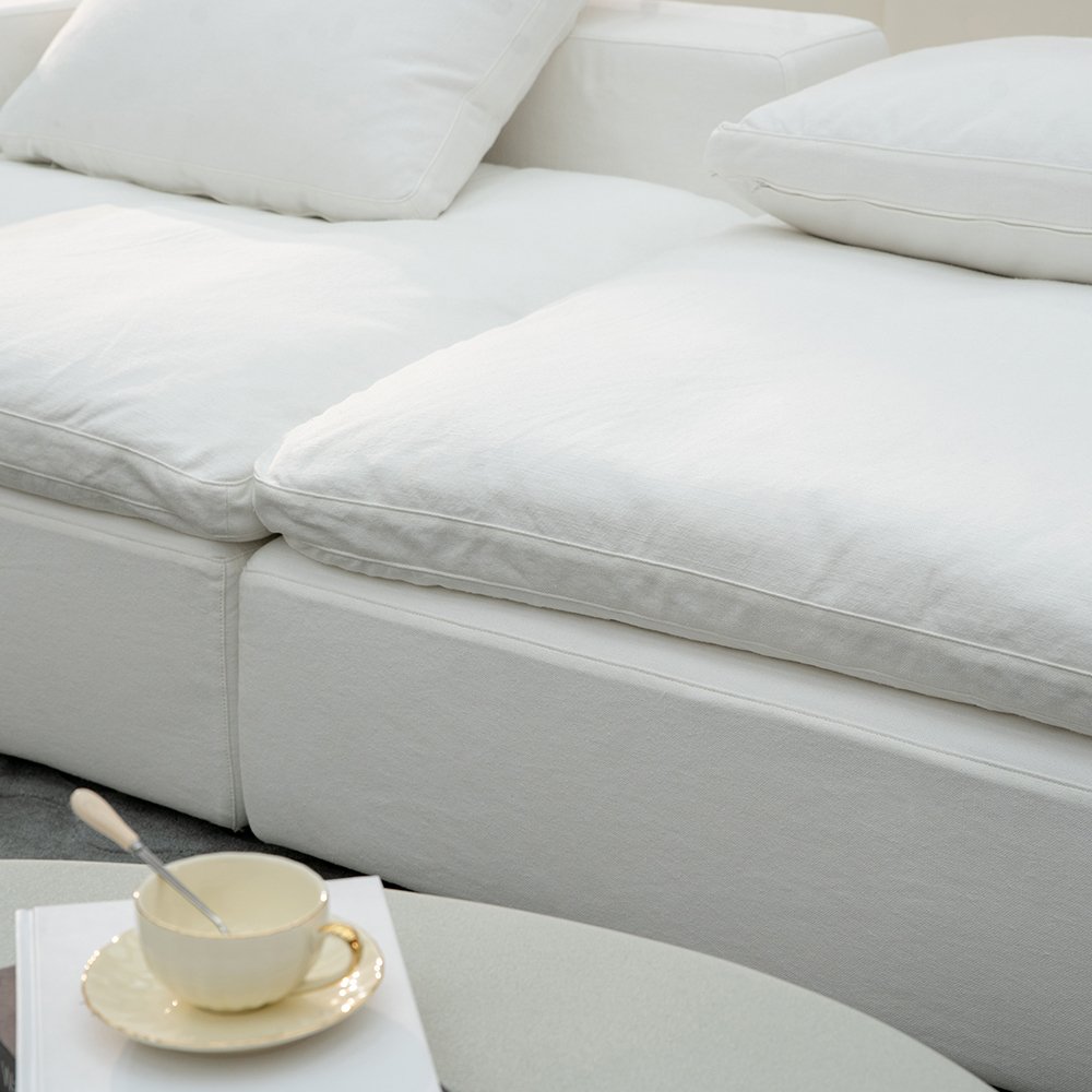 Modern Living Room Sofa Set Furniture White Linen Feather Cream Beige Lounge Suite Sofa Set Modular Couches Sectional Sofa