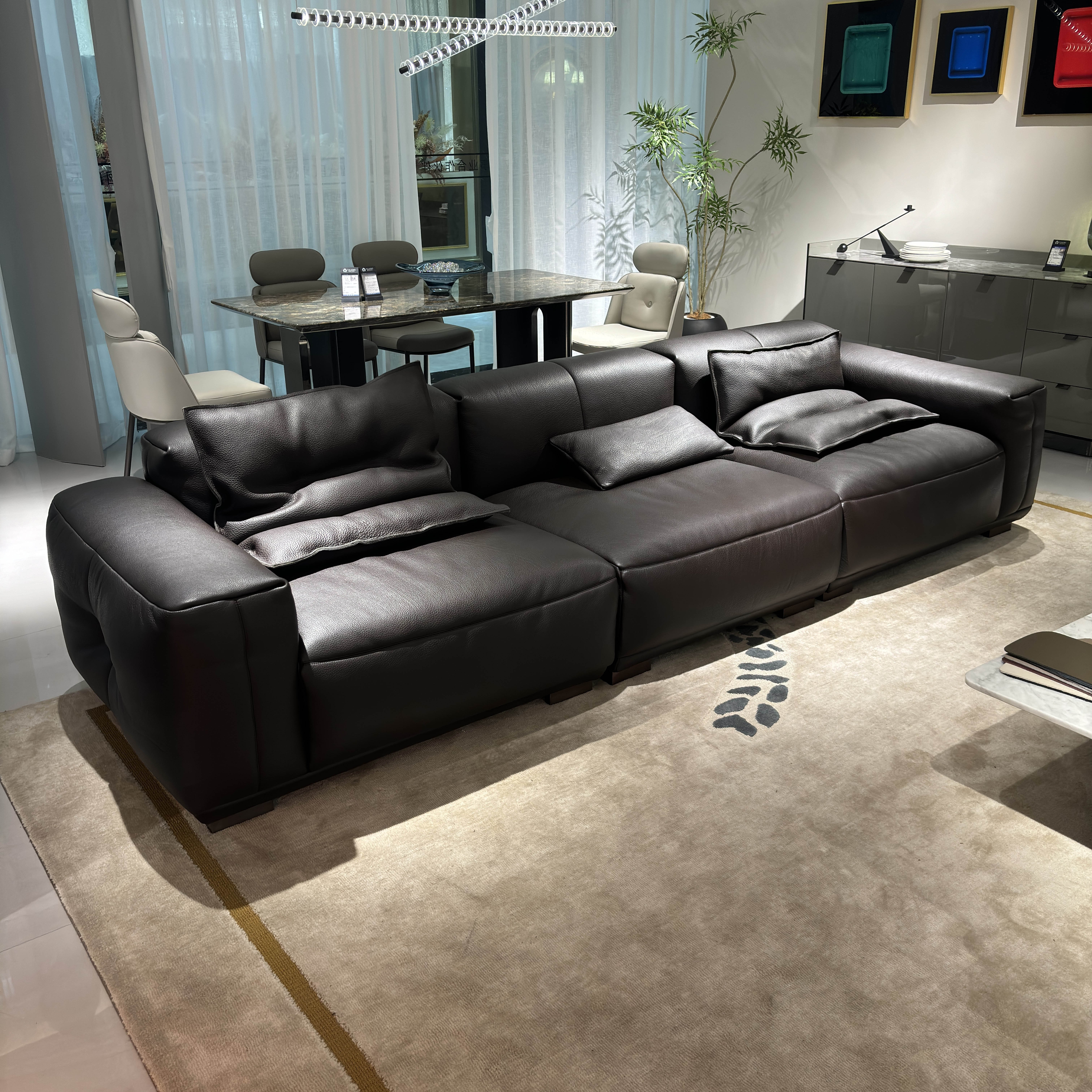 YAEONS Modern Luxury Thickened Genuine Leather Sofa Nordic Elegant Velvet 3 Seater Sofa Couch Living Room Sofas for Villa