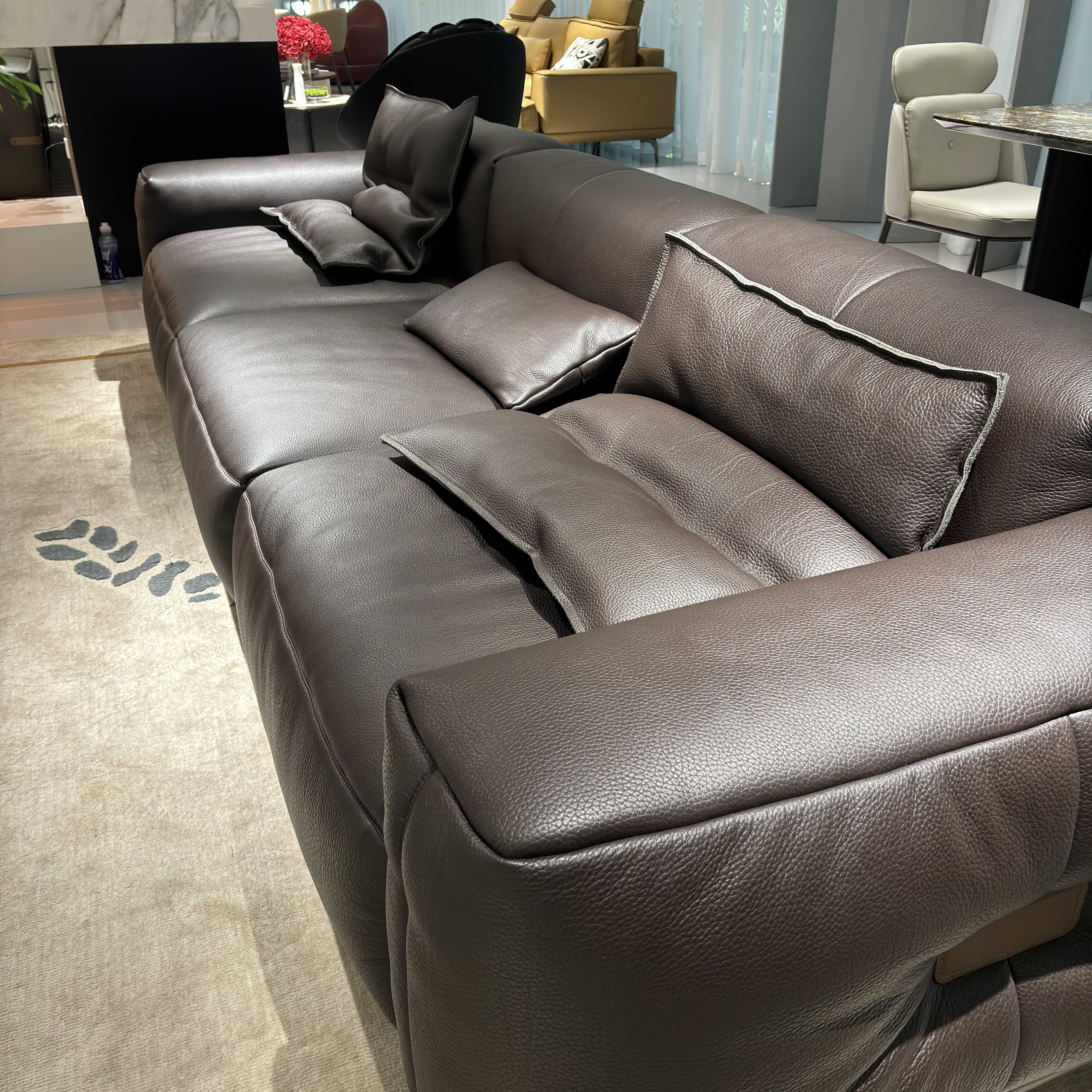 YAEONS Modern Luxury Thickened Genuine Leather Sofa Nordic Elegant Velvet 3 Seater Sofa Couch Living Room Sofas for Villa