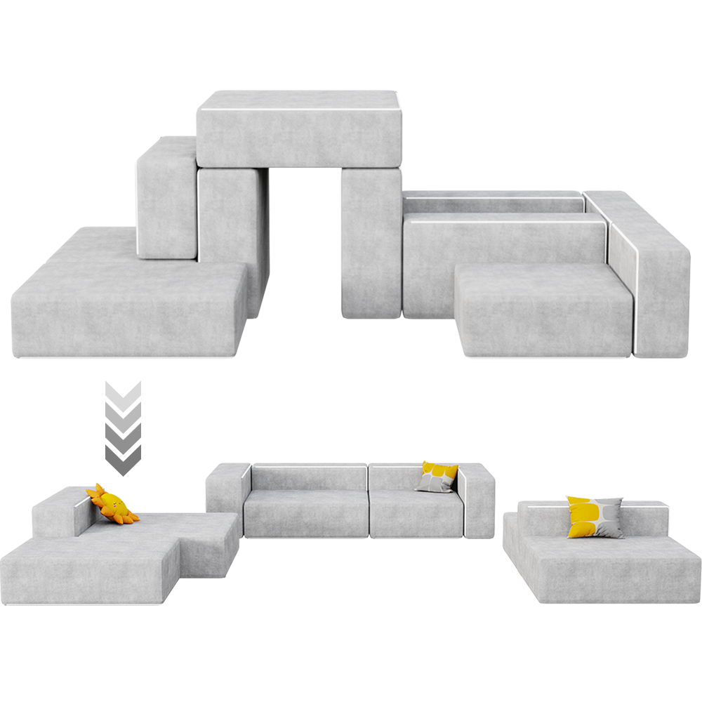 NEW 12pcs furniture Modular Couch Set Modern Sectional Living Room Sofas Set Soft Equipment Kids Play Couch