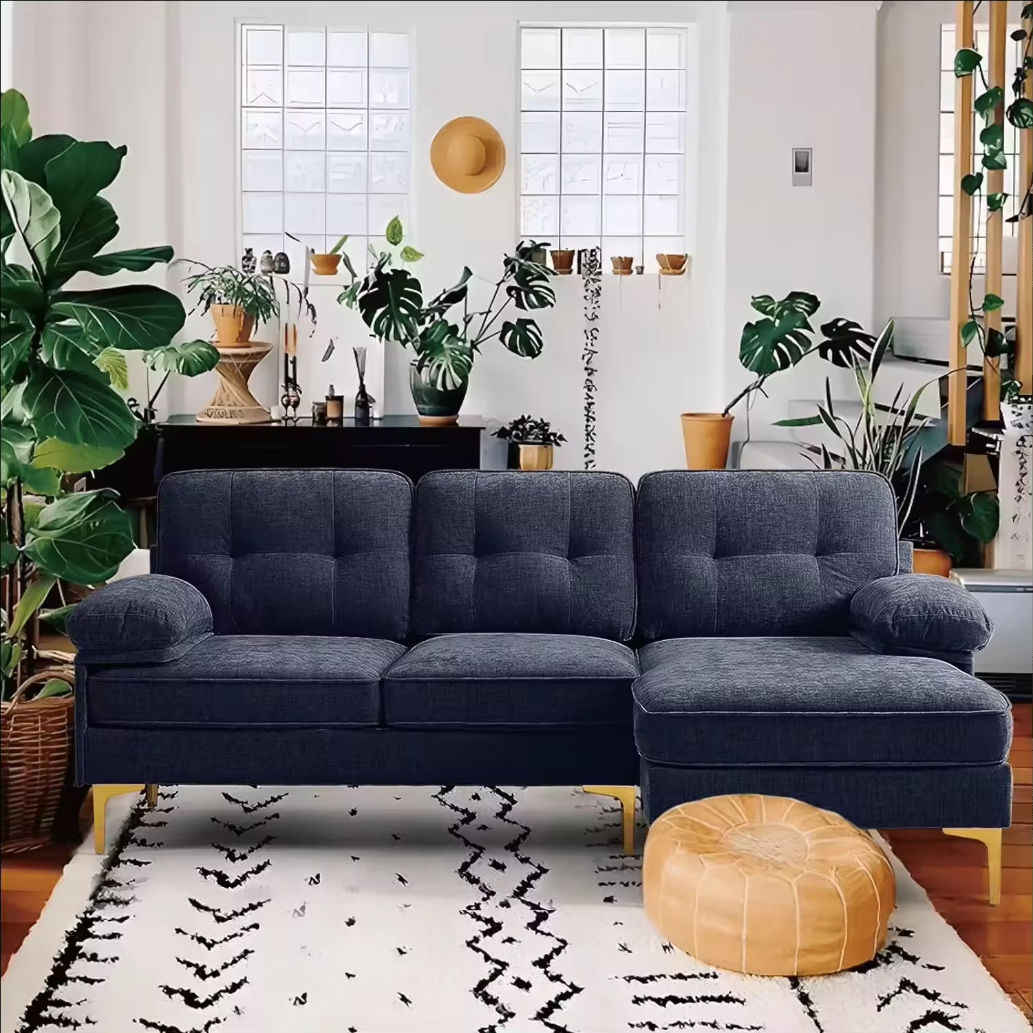 Sans Hot Sale L Shape 3 Seater Microfiber Fabric Blue Living Room Sectional Sofa