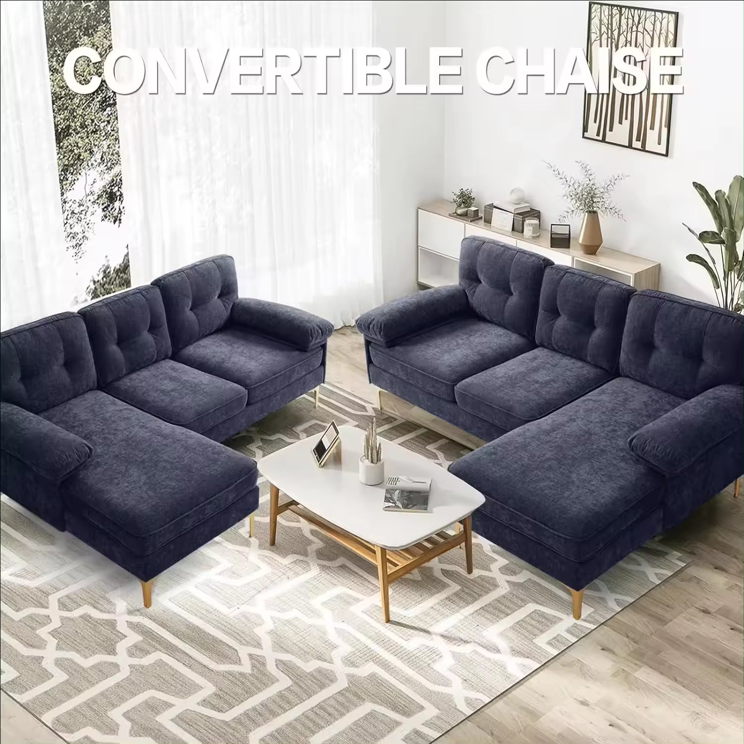 Sans Hot Sale L Shape 3 Seater Microfiber Fabric Blue Living Room Sectional Sofa