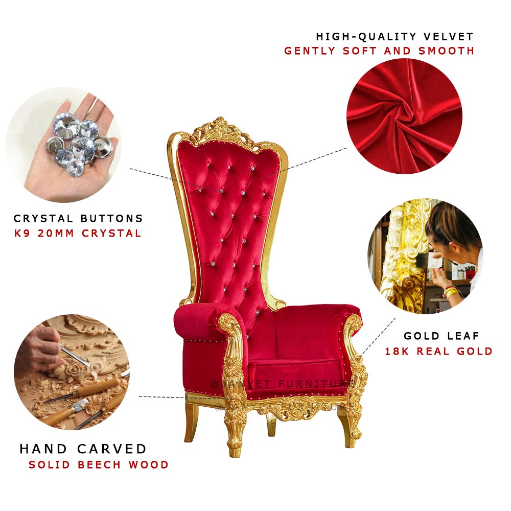 Wholesale Solid Wood Carved Wedding Event High Back Velvet Red Throne Sofa