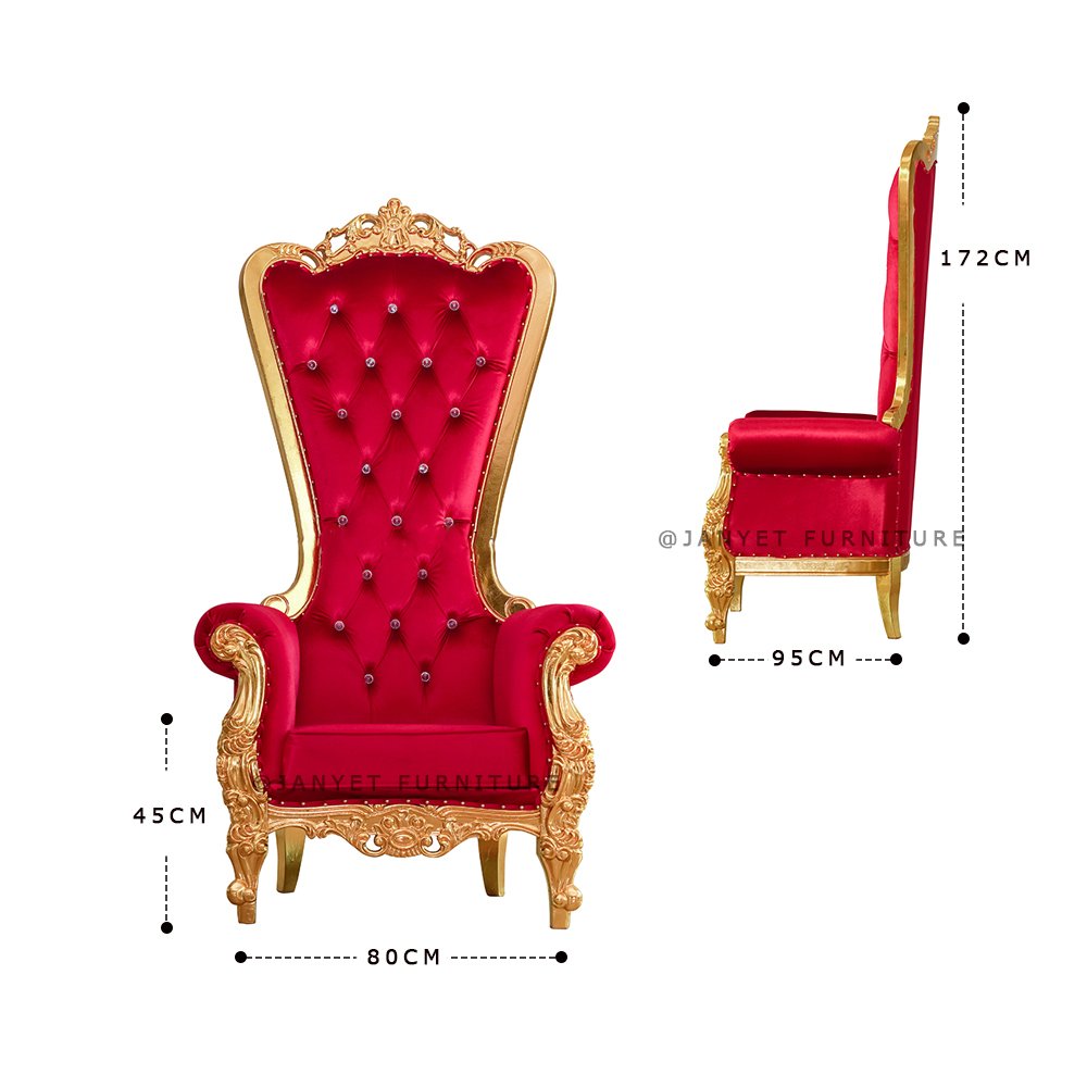 Wholesale Solid Wood Carved Wedding Event High Back Velvet Red Throne Sofa