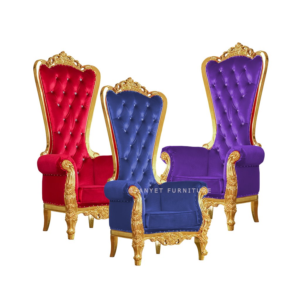 Wholesale Solid Wood Carved Wedding Event High Back Velvet Red Throne Sofa