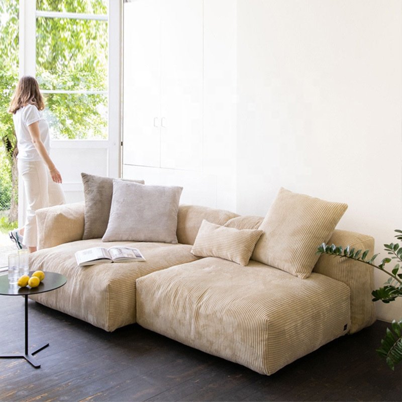 Corduroy fabric sofa living room small apartment Nordic modern simple creative module combination down sofa