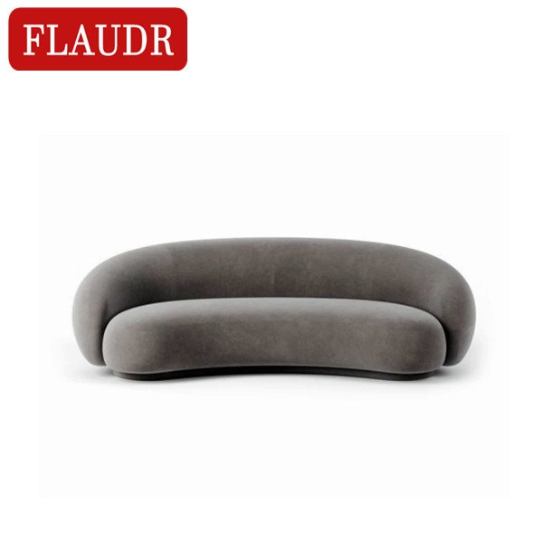 Comfortable simple modern light gray fabric surface and solid wood base living room sofa