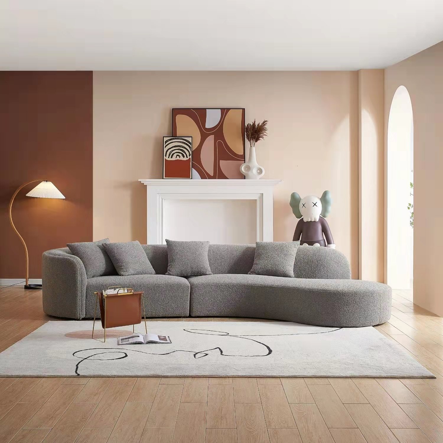 New design home decor comfort round sofa luxury live room furniture sofa set modern couch fabric curved velvet sectional sofa