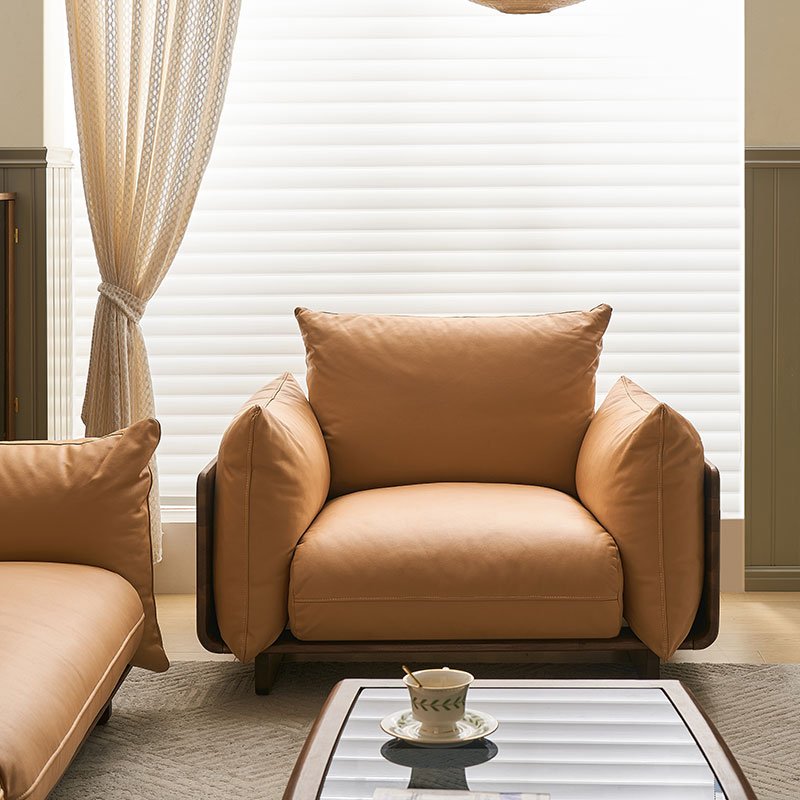 I6064 Living room sofa light luxury solid wood sofa black walnut sofa set