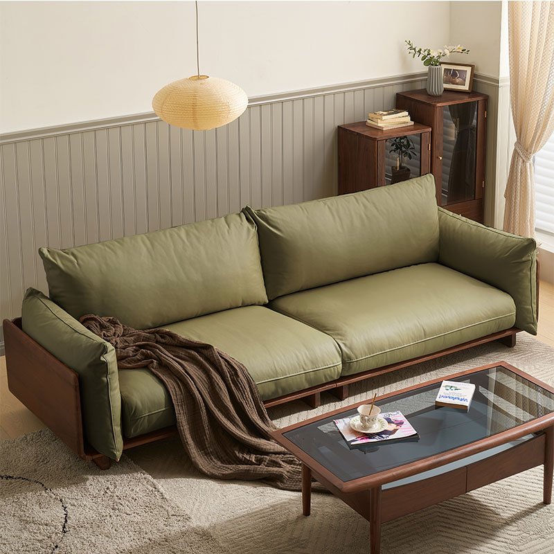 I6064 Living room sofa light luxury solid wood sofa black walnut sofa set