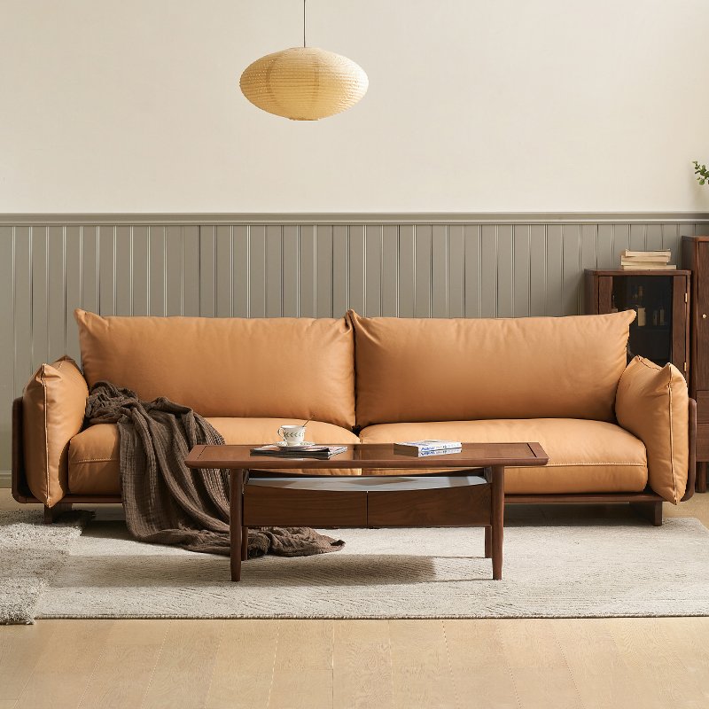 I6064 Living room sofa light luxury solid wood sofa black walnut sofa set
