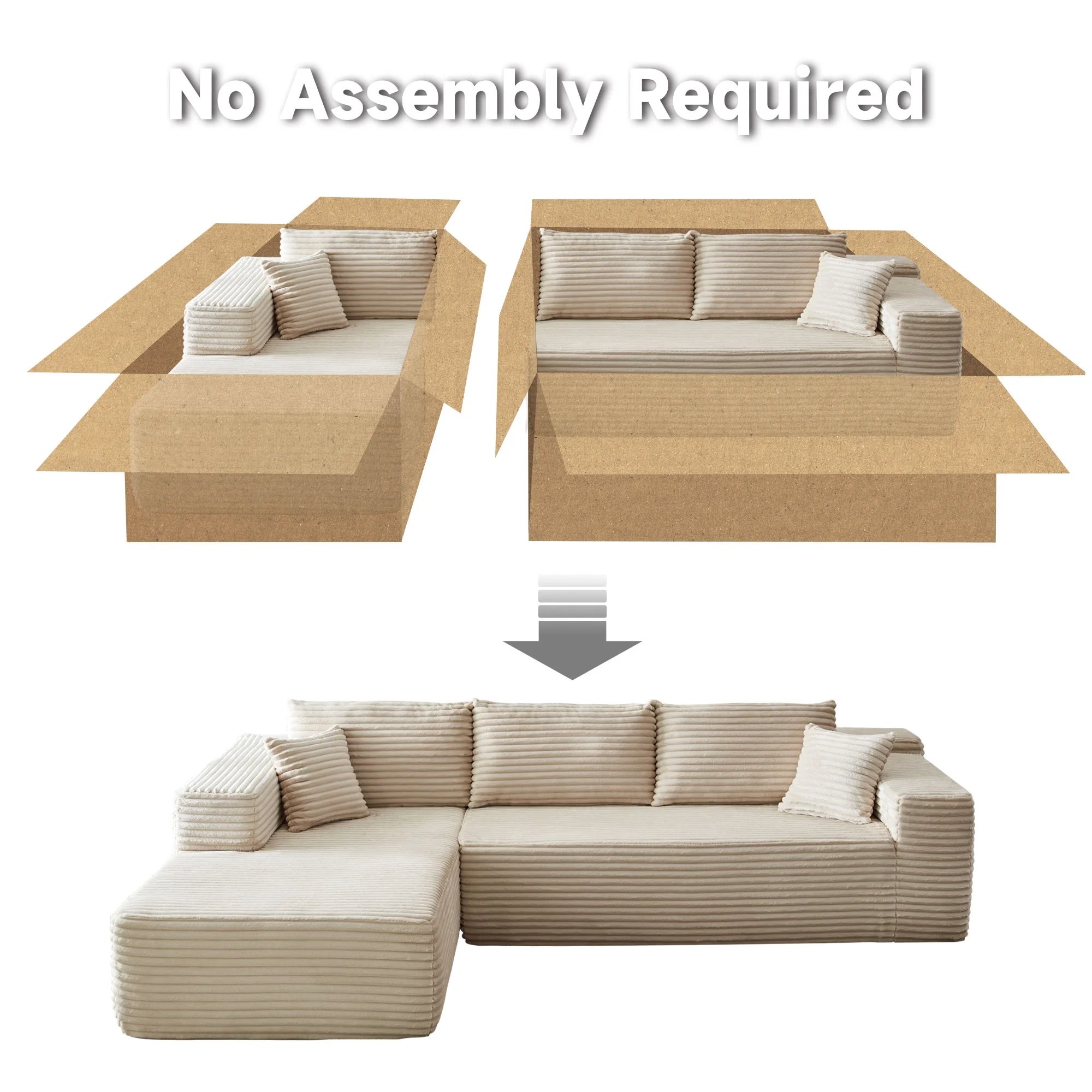 Deep Seat 2-Piece Corduroy Fabric L-Shape Modular Sectional Sofa With Chaise Upholstered Living Room Sofas No Assembly Required