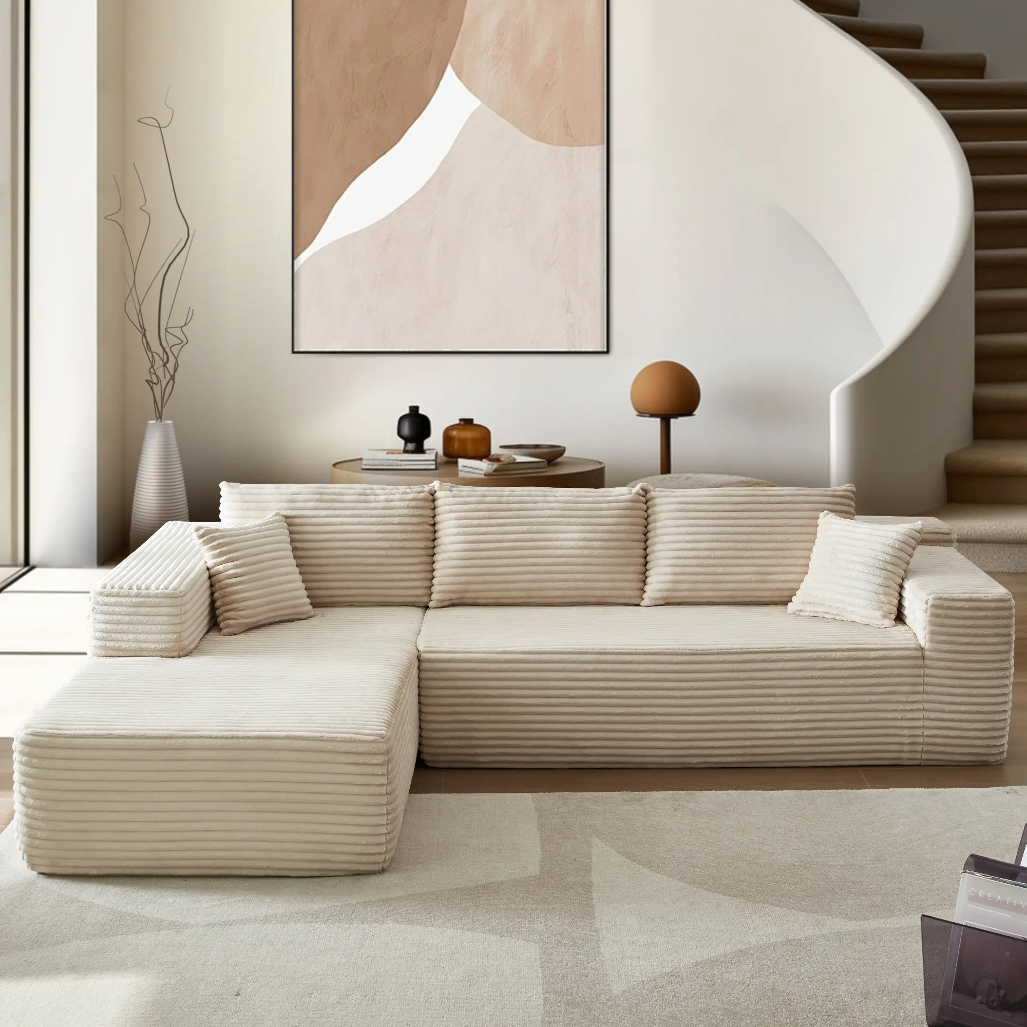 Deep Seat 2-Piece Corduroy Fabric L-Shape Modular Sectional Sofa With Chaise Upholstered Living Room Sofas No Assembly Required