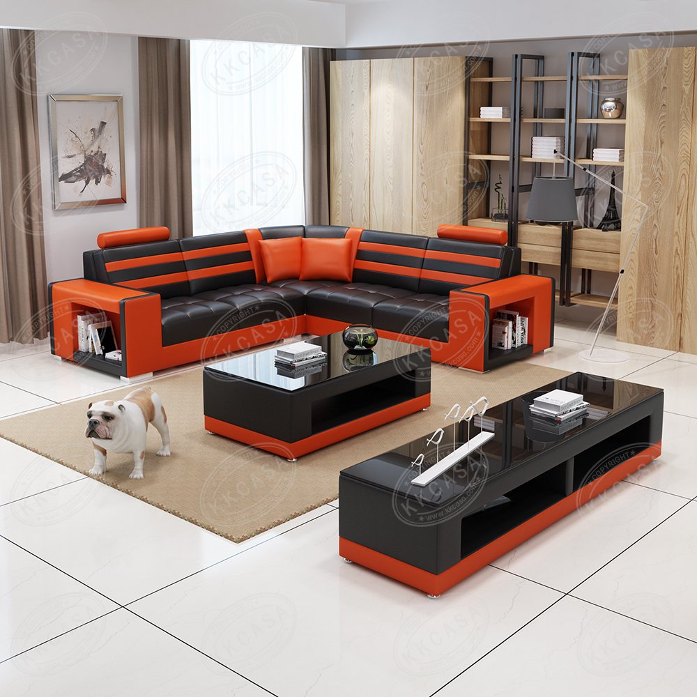 Furniture living room 5 seater sofa set luxury modern leather designs latest new model corner sofa