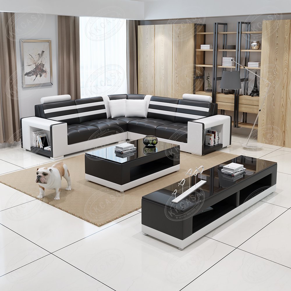 Furniture living room 5 seater sofa set luxury modern leather designs latest new model corner sofa