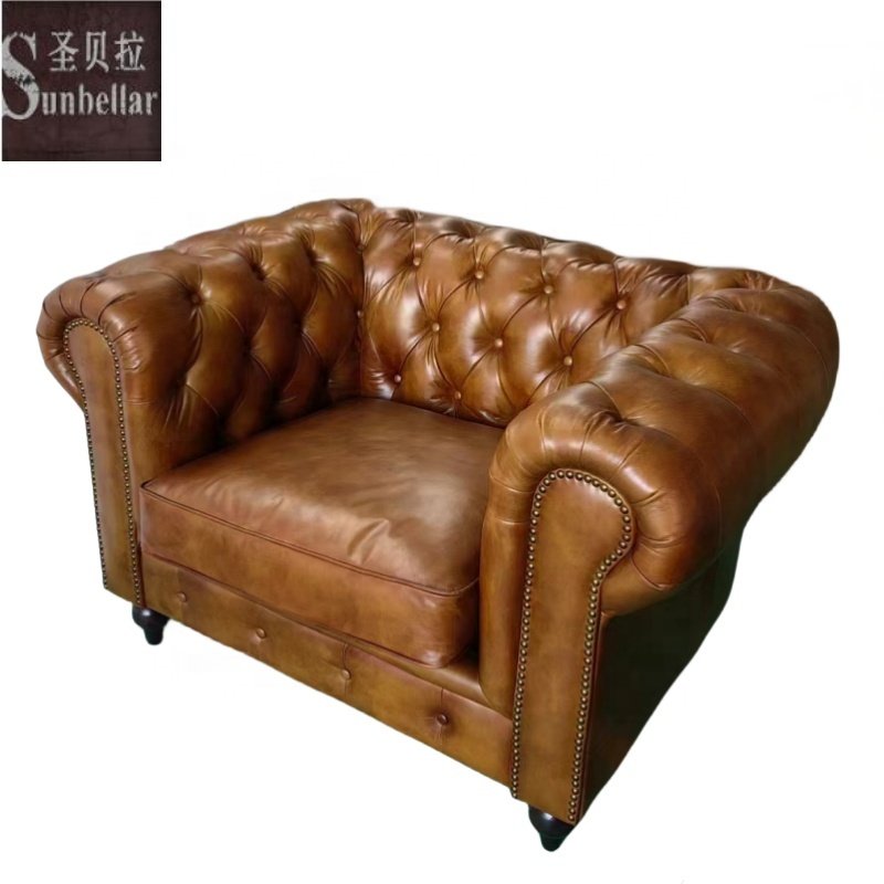 Antique High Quality vintage Genuine Leather Sofa set 100% top grain Leather Chesterfield Sofa Luxury Living Room sofa furniture