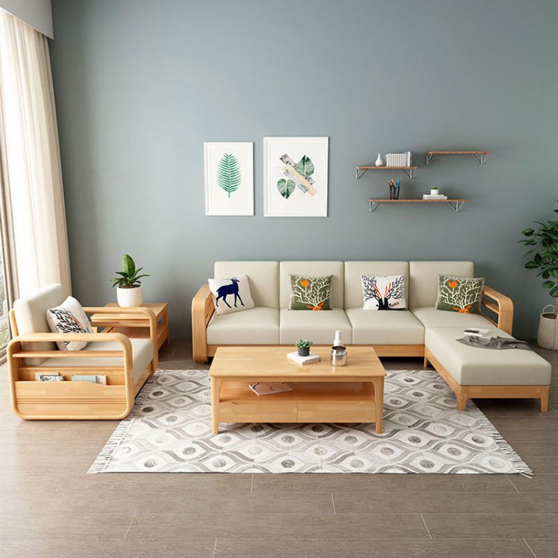 Nordic solid wood sofa simple modern princess corner sofa small household combined sofa furniture set