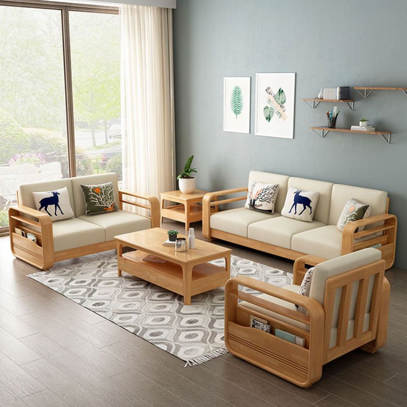 Nordic solid wood sofa simple modern princess corner sofa small household combined sofa furniture set