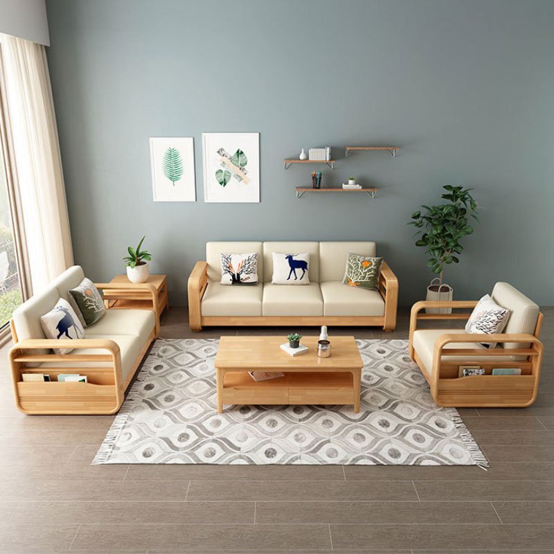 Nordic solid wood sofa simple modern princess corner sofa small household combined sofa furniture set