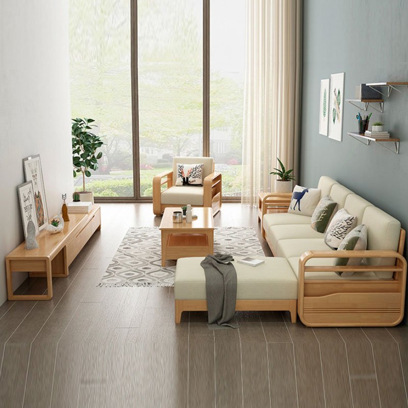 Nordic solid wood sofa simple modern princess corner sofa small household combined sofa furniture set
