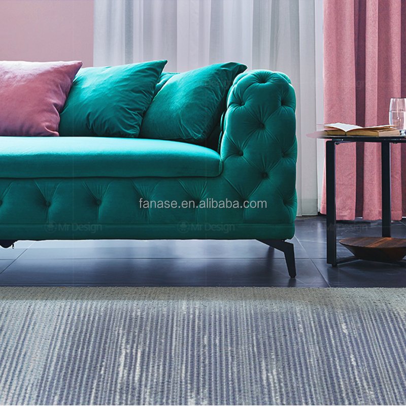 Nordic Light Luxury Fabric Sofa Villa Family Living Room Modern L-shaped Fabric Corner Pull Buckle Blue Curved Sofa
