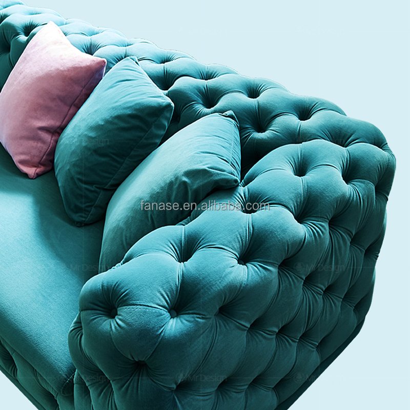 Nordic Light Luxury Fabric Sofa Villa Family Living Room Modern L-shaped Fabric Corner Pull Buckle Blue Curved Sofa