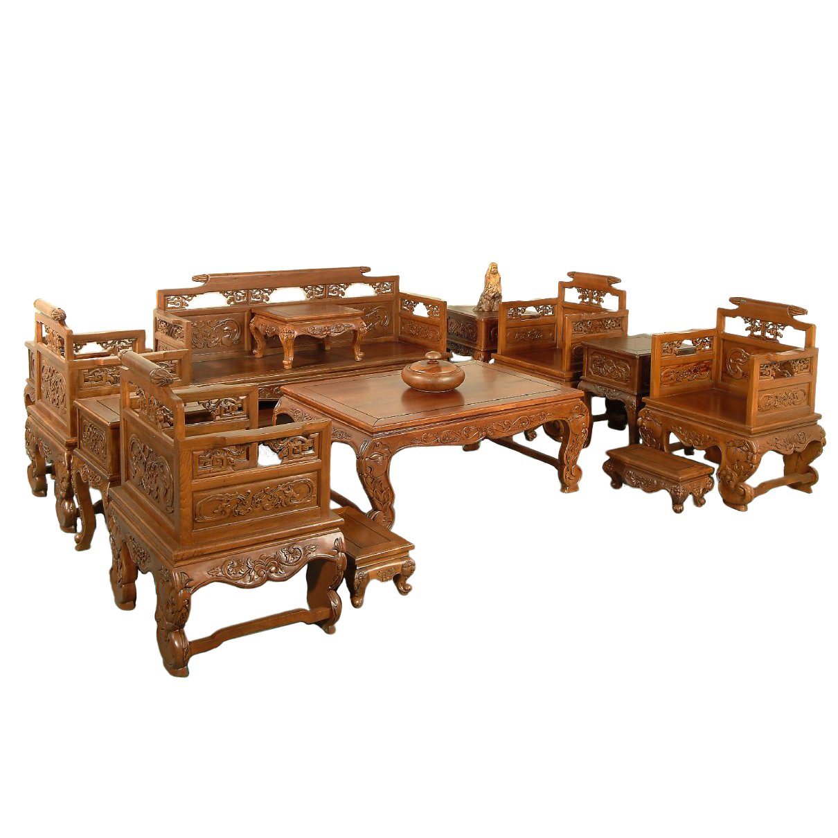 Zen Inspired solid wood Teak Luohan Sofa Set Furniture Arhat Bed in Chinese Classical Design with 16 Pieces for Living Room