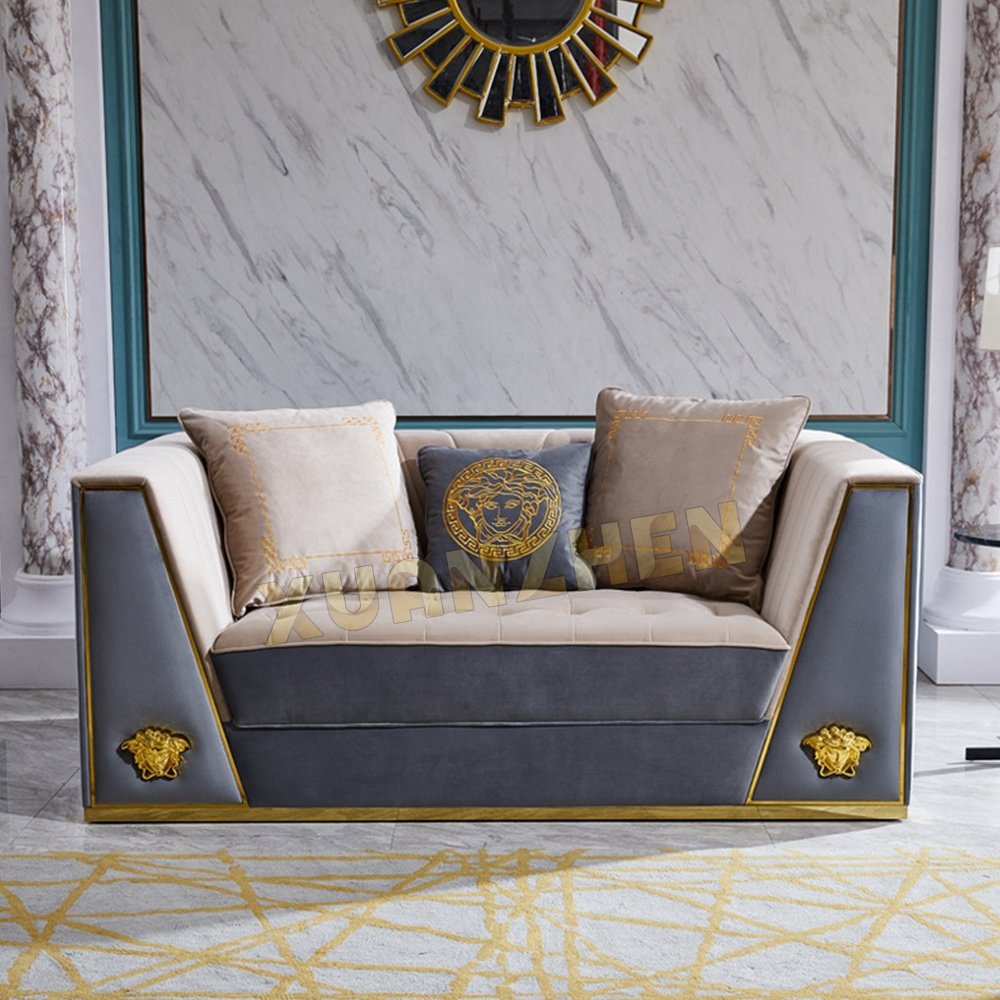 Living room furniture gold stainless steel love seater design modern luxury sofa set furniture coaches sofa living room sofa