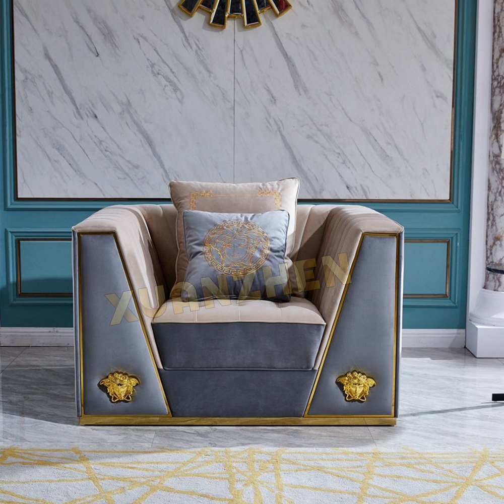 Living room furniture gold stainless steel love seater design modern luxury sofa set furniture coaches sofa living room sofa