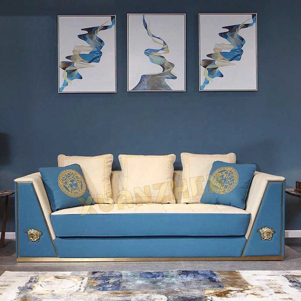 Living room furniture gold stainless steel love seater design modern luxury sofa set furniture coaches sofa living room sofa