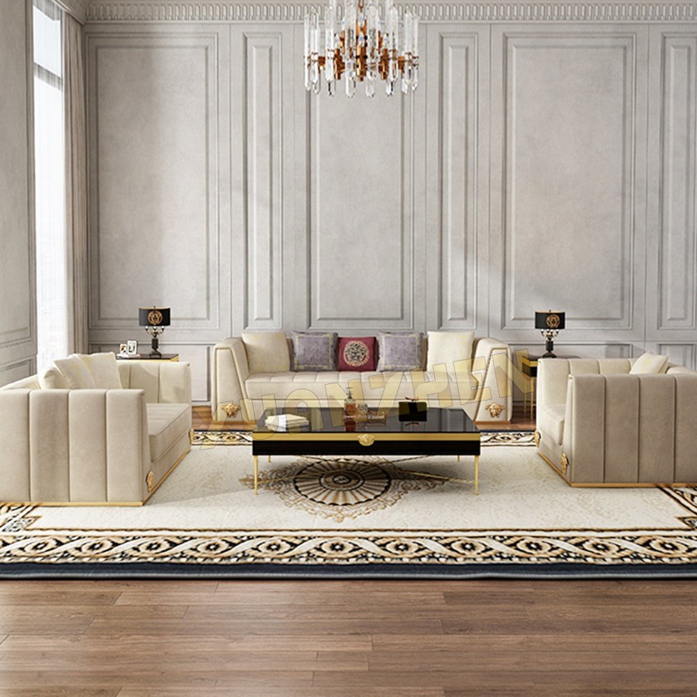 Living room furniture gold stainless steel love seater design modern luxury sofa set furniture coaches sofa living room sofa