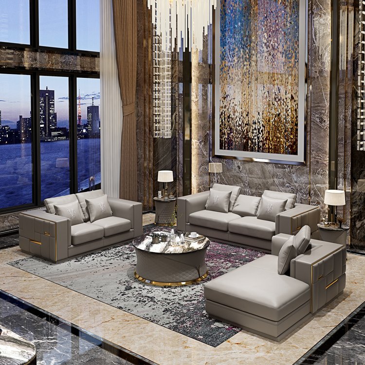 Luxury Designs Living Room Furniture Pure Leather Sofa Set